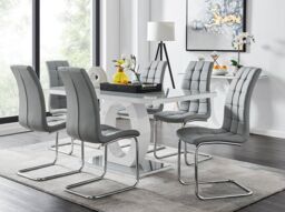 FurnitureboxUK Giovani 6-Seater Grey Glass Dining Table & 6 Murano Faux Leather Dining Chairs