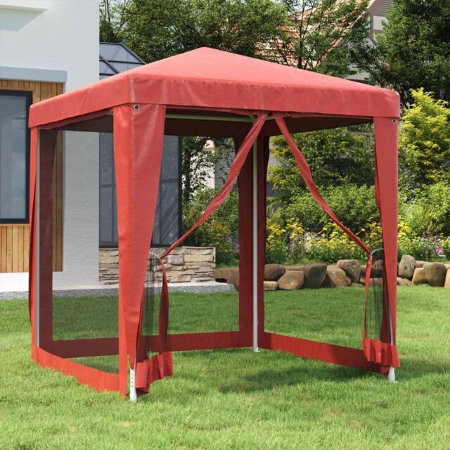 Berkfield Home Party Tent with 4 Mesh Sidewalls Red 2x2 m HDPE - image 1