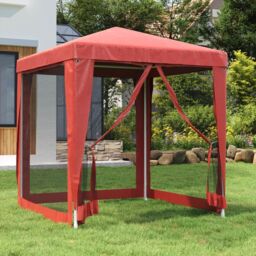 Berkfield Home Party Tent with 4 Mesh Sidewalls Red 2x2 m HDPE - thumbnail 1
