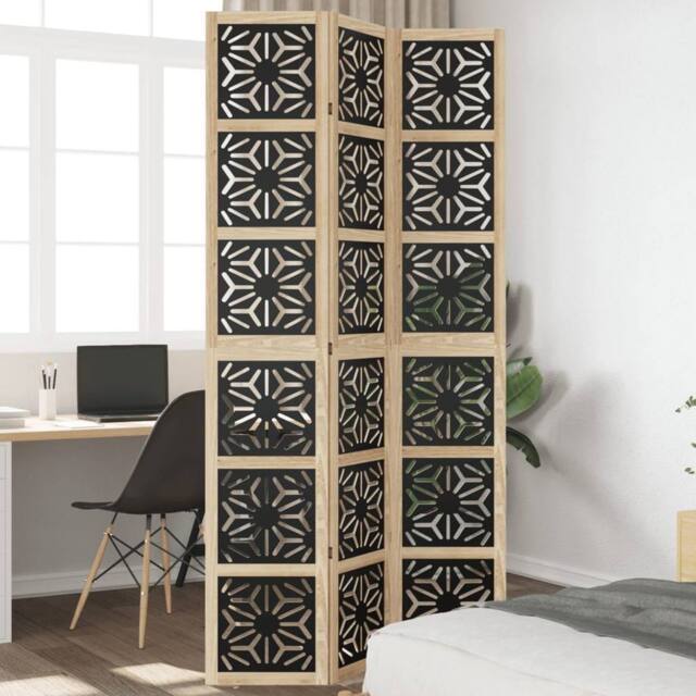 Berkfield Home Room Divider 3 Panels Brown & Black Solid Wood Paulownia - image 1