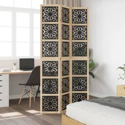 Berkfield Home Room Divider 3 Panels Brown & Black Solid Wood Paulownia - thumbnail 3