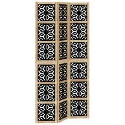 Berkfield Home Room Divider 3 Panels Brown & Black Solid Wood Paulownia - thumbnail 2