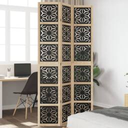 Berkfield Home Room Divider 3 Panels Brown & Black Solid Wood Paulownia - thumbnail 1