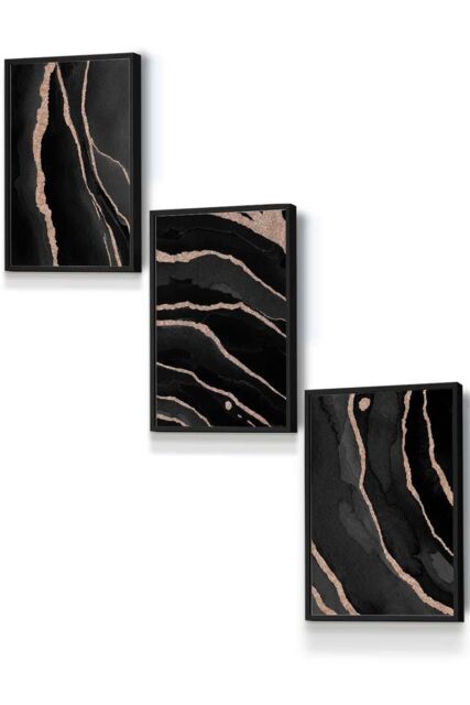 ARTZE Abstract Black Grey Gold Strokes Framed Wall Art - Small - Size: W33 cm x H45 cm x D20mm - image 1