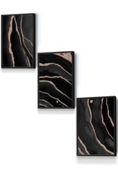 ARTZE Abstract Black Grey Gold Strokes Framed Wall Art - Small - Size: W33 cm x H45 cm x D20mm - thumbnail 1