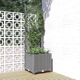 Berkfield Home Garden Planter with Trellis Light Grey 40x40x136 cm PP - Size: 40 x 40 x 136 cm - thumbnail 2
