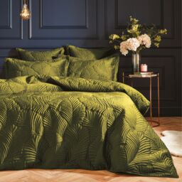 Paoletti Palmeria Quilted Velvet Duvet Cover Set in Green - Size: Single - thumbnail 1