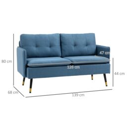 HOMCOM Two Seater Sofa with Steel Legs Button Tufted Backrest for Living Room in Blue - thumbnail 3