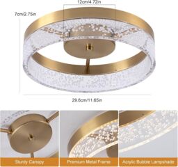 Garwarm Circular LED Ceiling Light, 20W Flush Mount Kitchen Lighting, Round Ceiling Lamp Lights for Hallway Dining Room, Gold, 25.59cm in Gold - thumbnail 4