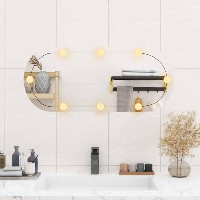 Berkfield Home Wall Mirror with LED Lights 35x80 cm Glass Oval in Silver - image 1