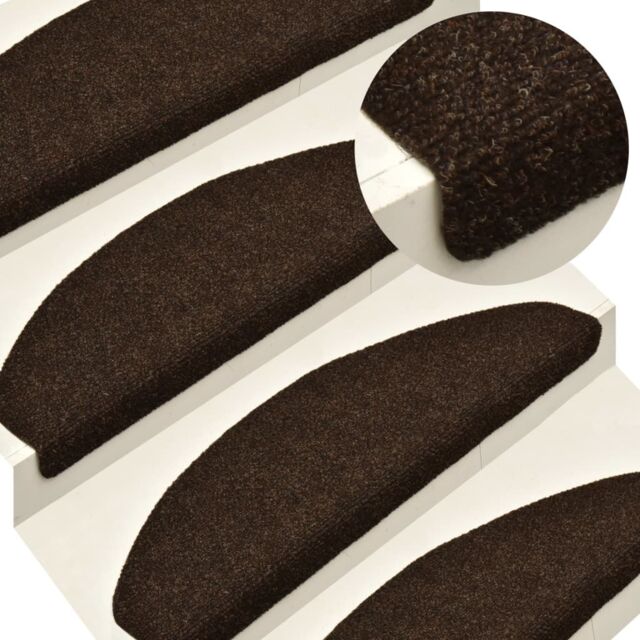 Berkfield Home Self-adhesive Stair Mats 15 pcs Brown 56x17x3 cm Needle Punch - Size: Medium - image 1