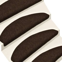 Berkfield Home Self-adhesive Stair Mats 15 pcs Brown 56x17x3 cm Needle Punch - Size: Medium - thumbnail 5