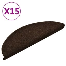 Berkfield Home Self-adhesive Stair Mats 15 pcs Brown 56x17x3 cm Needle Punch - Size: Medium - thumbnail 2
