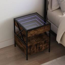 Berkfield Home Decorative Bedside Table with Infinity LED Smoked Oak 40x40x51 cm in Brown - Size: 40 x 40 x 51 cm - thumbnail 2