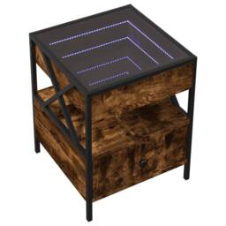 Berkfield Home Decorative Bedside Table with Infinity LED Smoked Oak 40x40x51 cm in Brown - Size: 40 x 40 x 51 cm - thumbnail 1