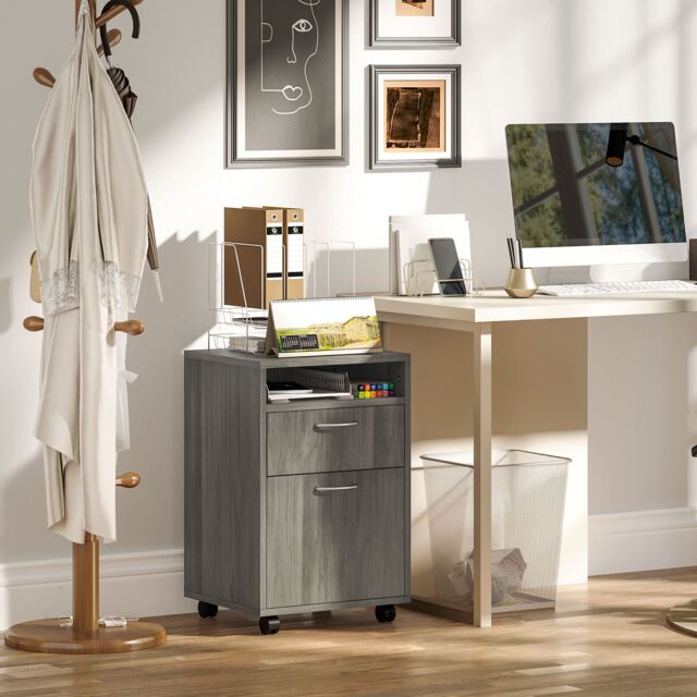 HOMCOM 60cm Filing Cabinet with Drawers & Open Shelf, Grey - image 1