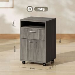 HOMCOM 60cm Filing Cabinet with Drawers & Open Shelf, Grey - thumbnail 3
