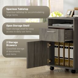 HOMCOM 60cm Filing Cabinet with Drawers & Open Shelf, Grey - thumbnail 4