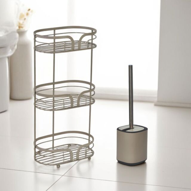 Showerdrape Dante Bathroom Accessory Set Floor Caddy with Toilet Brush & Holder in Beige - image 1