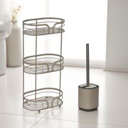 Showerdrape Dante Bathroom Accessory Set Floor Caddy with Toilet Brush & Holder in Beige - thumbnail 1
