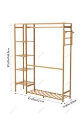 Wooden Garment Rack with Side Hanging Hooks in Brown - thumbnail 6