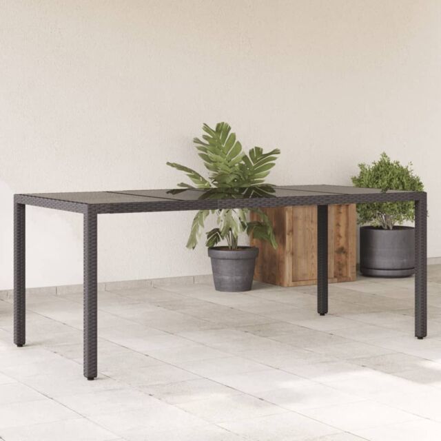 Berkfield Home Garden Table with Glass Top Black 190x90x75 cm Poly Rattan - Size: 190 x 90 x 75 cm - image 1