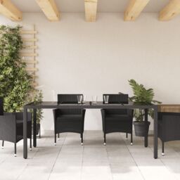 Berkfield Home Garden Table with Glass Top Black 190x90x75 cm Poly Rattan - Size: 190 x 90 x 75 cm - thumbnail 3