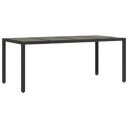 Berkfield Home Garden Table with Glass Top Black 190x90x75 cm Poly Rattan - Size: 190 x 90 x 75 cm - thumbnail 6