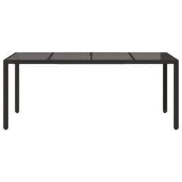 Berkfield Home Garden Table with Glass Top Black 190x90x75 cm Poly Rattan - Size: 190 x 90 x 75 cm - thumbnail 4