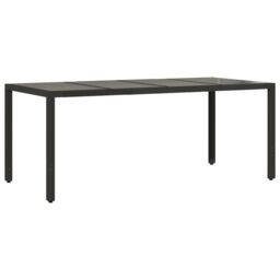 Berkfield Home Garden Table with Glass Top Black 190x90x75 cm Poly Rattan - Size: 190 x 90 x 75 cm - thumbnail 2