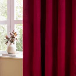 Furn The Ultimate Velvet Room Darkening Eyelet Curtain Pair in Burgundy - Size: 117 cm width x 137 cm drop - thumbnail 3