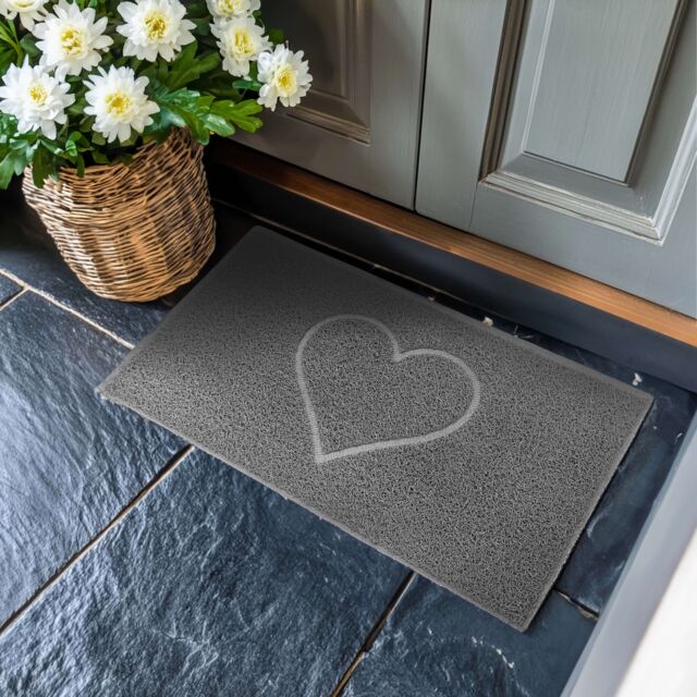 Nicoman Embossed PVC Spaghetti Pressed Heart Doormat in Grey - Size: 90 cm x 60 cm - image 1