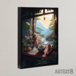 "Artery8 Tranquil Japanese Tea Ceremony In Nature Framed Canvas Wall Art Print - Size: W12"" x H16""" - thumbnail 2