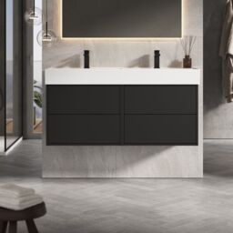 Banyetti Venti 1200mm Wall Hung Vanity Unit with Veneto 2 Tap Hole Basin - Matt Black - thumbnail 3