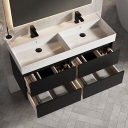 Banyetti Venti 1200mm Wall Hung Vanity Unit with Veneto 2 Tap Hole Basin - Matt Black - thumbnail 1