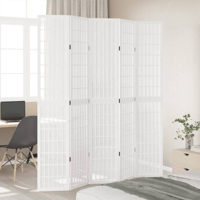 Berkfield Home Room Divider 5 Panels White Solid Wood Paulownia - image 1