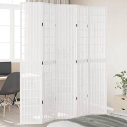 Berkfield Home Room Divider 5 Panels White Solid Wood Paulownia - thumbnail 2