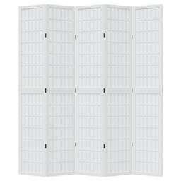 Berkfield Home Room Divider 5 Panels White Solid Wood Paulownia - thumbnail 4