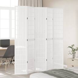 Berkfield Home Room Divider 5 Panels White Solid Wood Paulownia - thumbnail 1