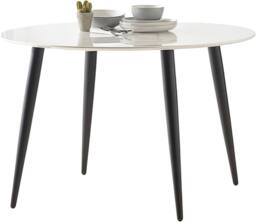 FURNITURE ONE 116CM Round Dining Table with Black Metal Legs-White Marble in White - thumbnail 3