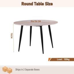 FURNITURE ONE 116CM Round Dining Table with Black Metal Legs-White Marble in White - thumbnail 2