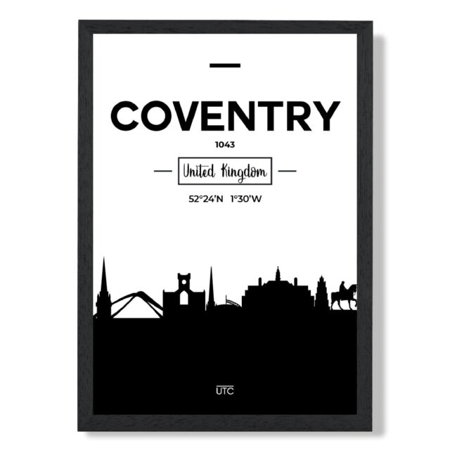 ARTZE Coventry Black & White City Skyline Framed Print SIZE: A2 with Black Frame - Size: A4 - image 1