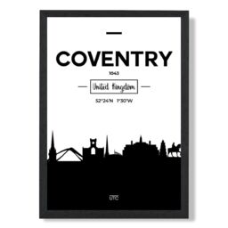 ARTZE Coventry Black & White City Skyline Framed Print SIZE: A2 with Black Frame - Size: A4 - thumbnail 1