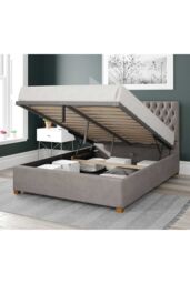 Aspire Nightingale Upholstered Ottoman Storage Bed, Plush Velvet Fabric in Silver - Size: King - thumbnail 2