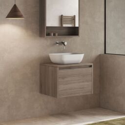 Banyetti Mino 600mm Wall Hung Vanity Unit with Matching Worktop-Nebraska Oak in Brown - thumbnail 3