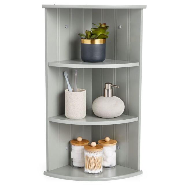 VonHaus 3 Tier Wall Mounted Bathroom Corner Shelf Unit in Grey - image 1