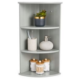 VonHaus 3 Tier Wall Mounted Bathroom Corner Shelf Unit in Grey - thumbnail 1