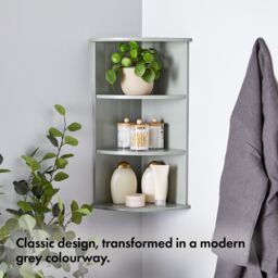 VonHaus 3 Tier Wall Mounted Bathroom Corner Shelf Unit in Grey - thumbnail 2