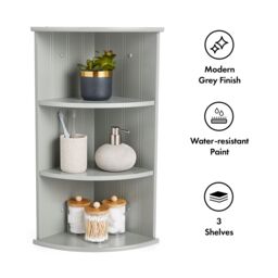 VonHaus 3 Tier Wall Mounted Bathroom Corner Shelf Unit in Grey - thumbnail 5