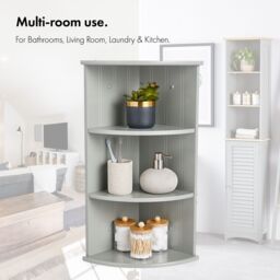 VonHaus 3 Tier Wall Mounted Bathroom Corner Shelf Unit in Grey - thumbnail 6